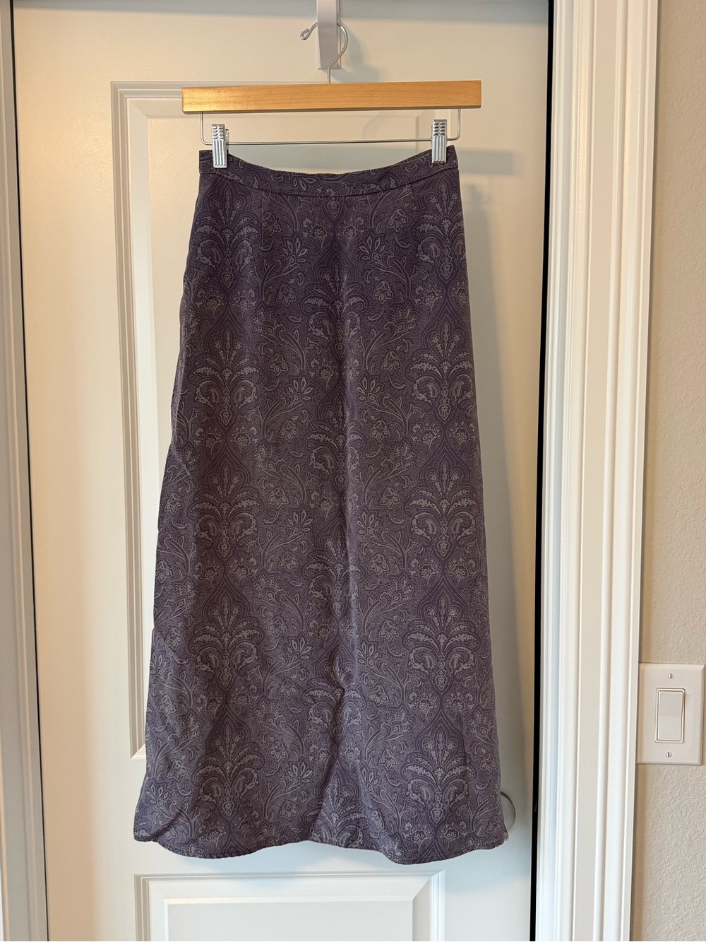 100% Silk Maxi Skirt in Deep Purple with Subtle Paisley Motif